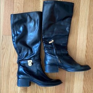 Michael kors black leather boots with gold accent